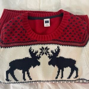 Janie and Jack Red and White Moose Crewneck Sweater